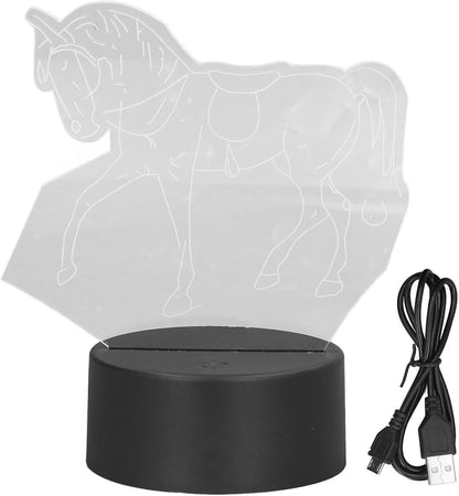 Horse Night Light, 3D Illusion Lamp, LED Light Optical Illusion Lamp with 7 Colors Changing Touch Switch(USB/Battery Power Supply)