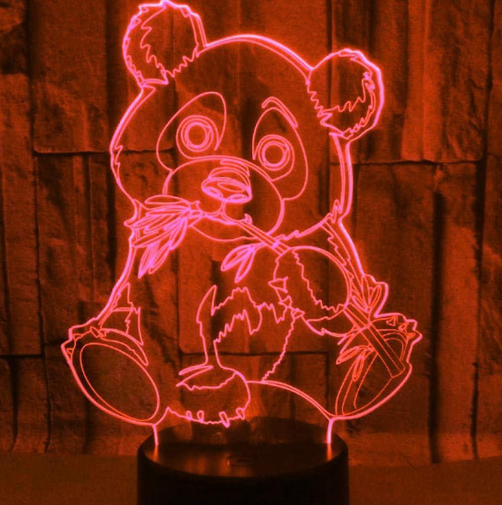 3D Panda Night Light Lamp Optical Illusion Animal Night Light 7 Color Changing Touch Switch Lamps Gift with Acrylic Flat ABS Base USB Cable Toy-Panda