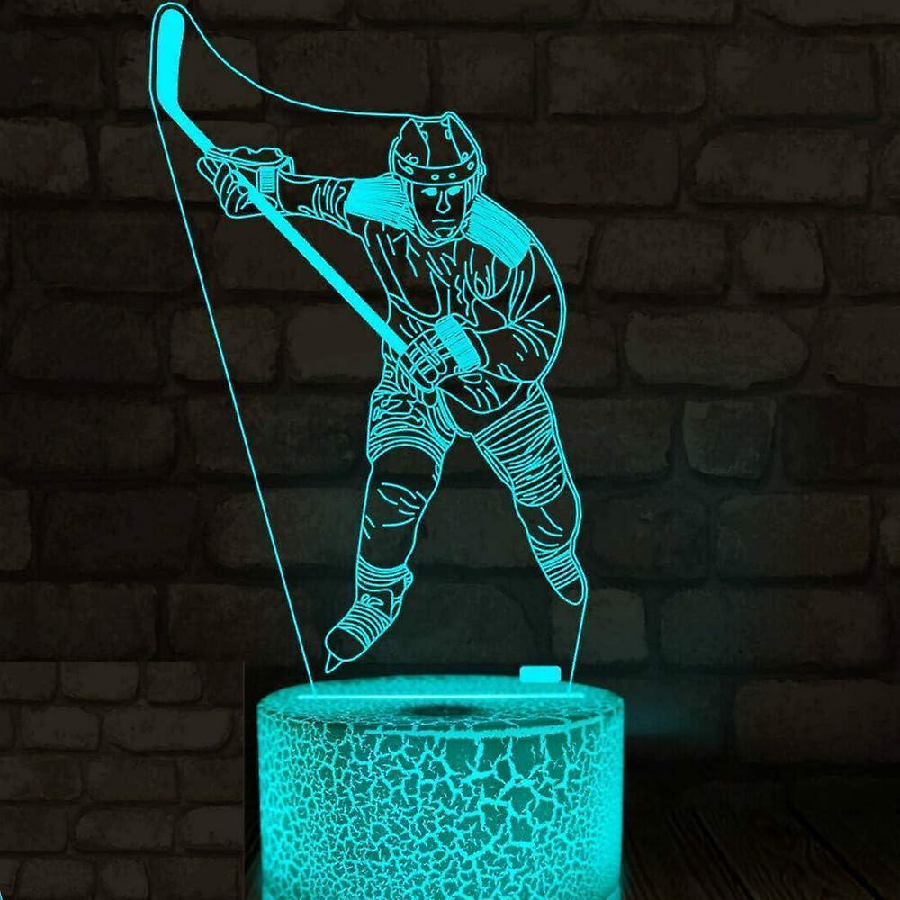3D Ice Hockey Player Night Light Led Touch Switch Decor Table Desk Optical Illusion Lamps 7 Color Changing Lights LED Table Lamp Xmas Gift