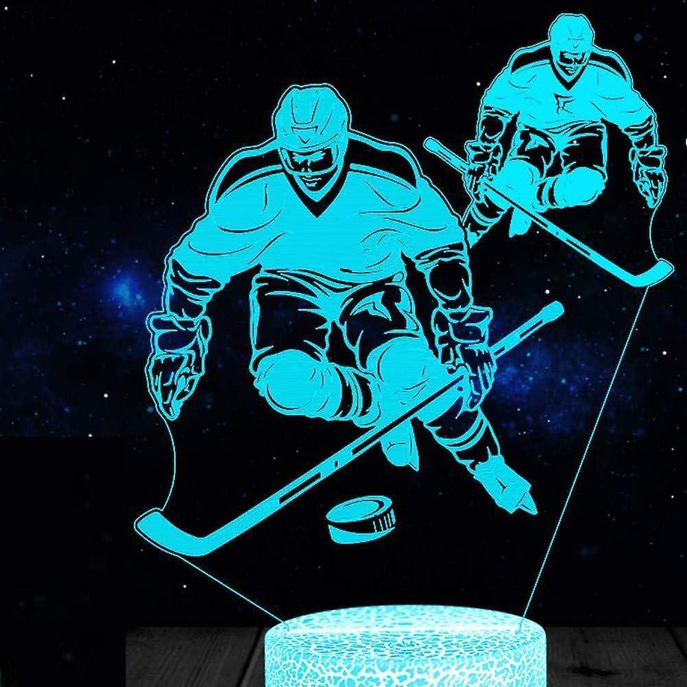 3D Ice Hockey Player Night Light Table Desk Optical Illusion Lamps 7 Color Changing Lights LED Table Lamp Xmas Home Love Birthday babies babies Gift