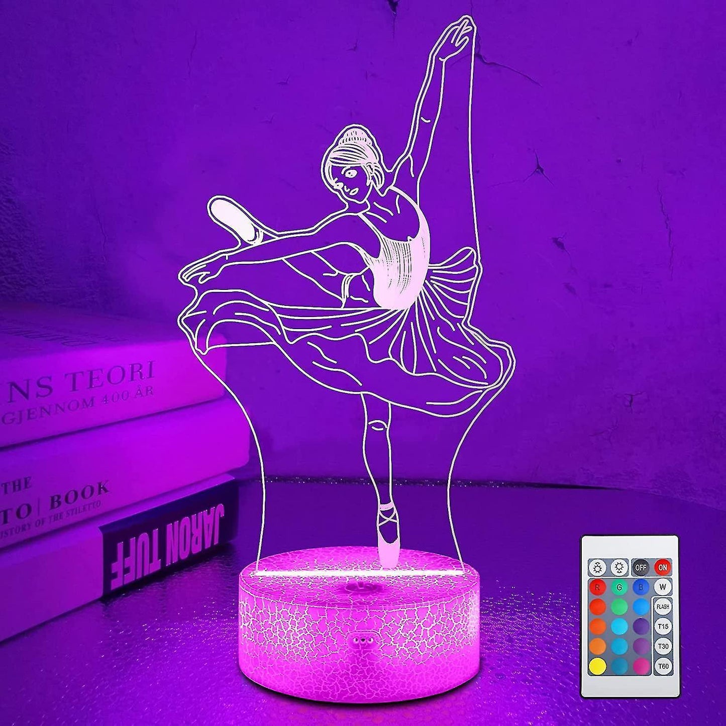 JUSCH Cute Dancing Dancer Ballet Girl Ballerina 3D Optical Illusion LED Bedroom Decor Sleep Table Lamp with Remote 7 Colors Visual Night Light Birthda