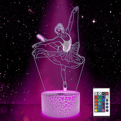 JUSCH Cute Dancing Dancer Ballet Girl Ballerina 3D Optical Illusion LED Bedroom Decor Sleep Table Lamp with Remote 7 Colors Visual Night Light Birthda