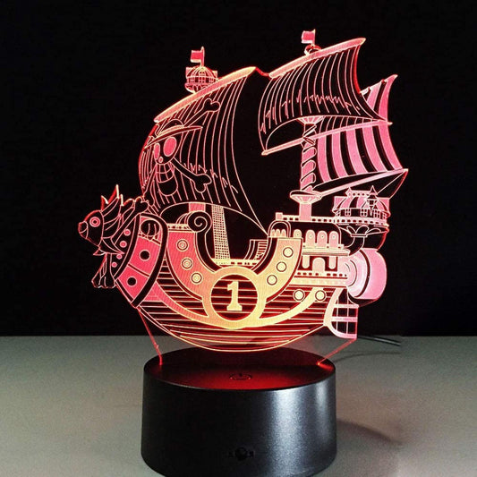 JUSTUP 3D Pirate Ship Nightlights 3D LED Night Light Table Desk Optical Illusion Lamps 7 Color Changing Lights for Girls babies babies Boys and Room Decor