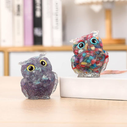 Hand Carved Natural Crystal Owl Statue Reiki Healing Gemstone Animal Figurines Home Office Car Decoration Best Gifts 2.4 Inch