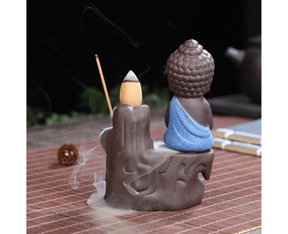Home Fragrance Creative Little Monk Small Buddha Censer Backflow Incense Burner-Light Orange