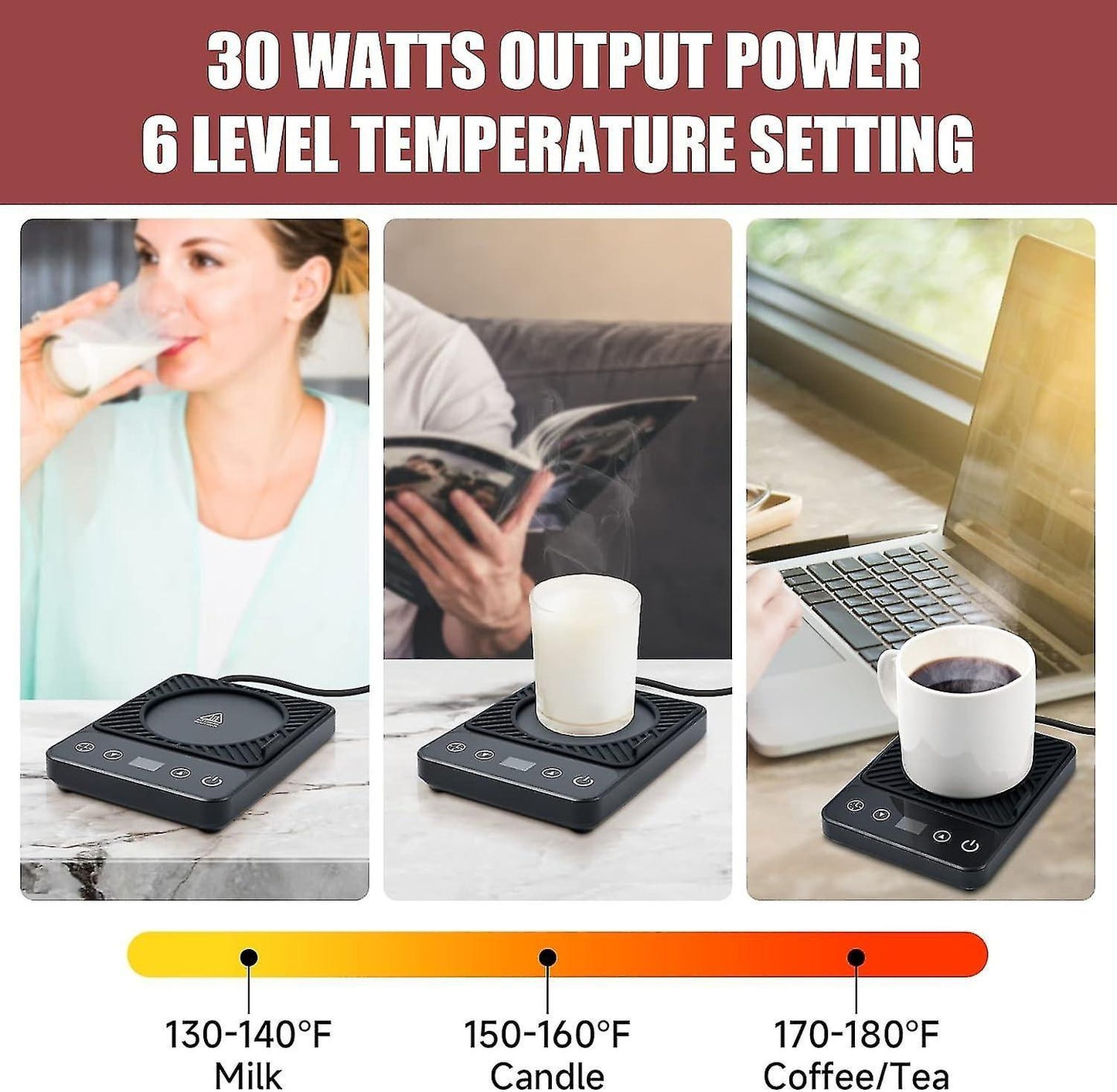 Electric Coffee Mug Warmer with Timer & 6 Temp Settings