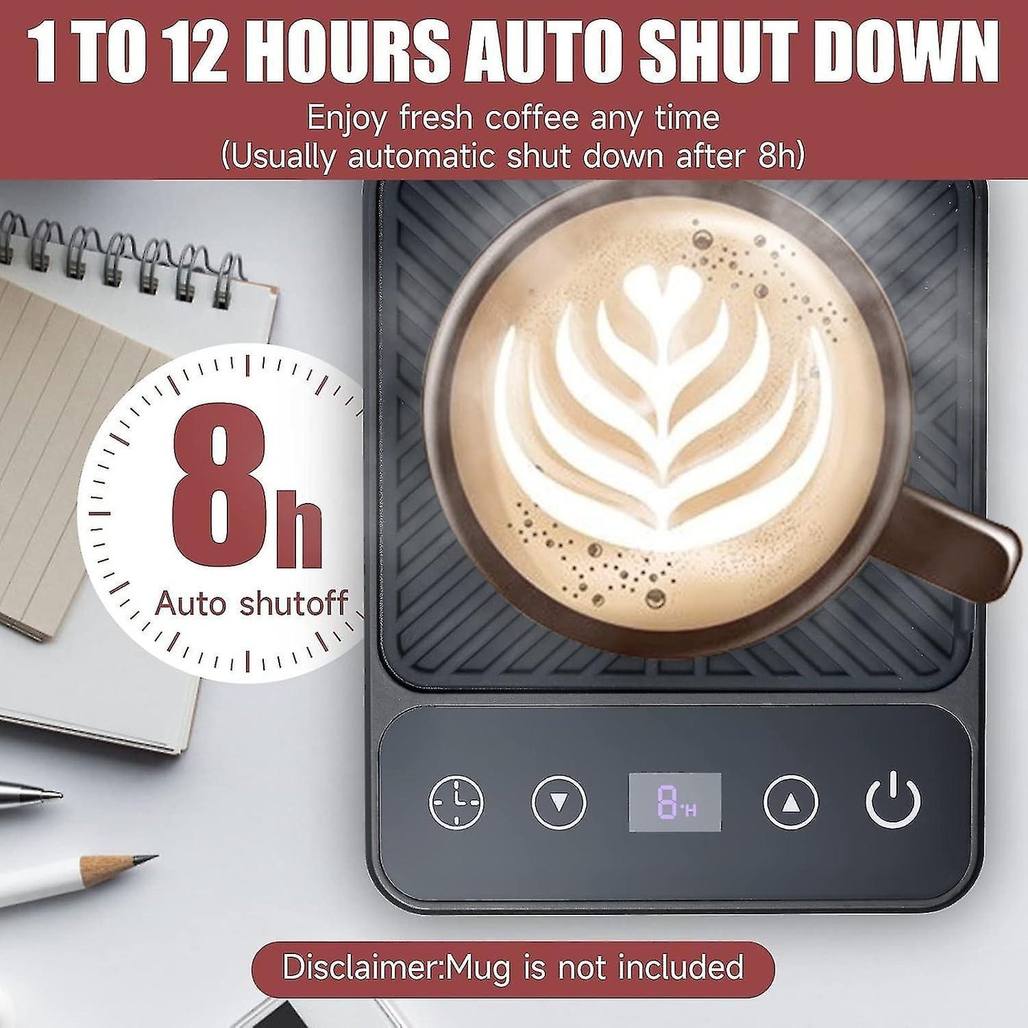 Electric Coffee Mug Warmer with Timer & 6 Temp Settings