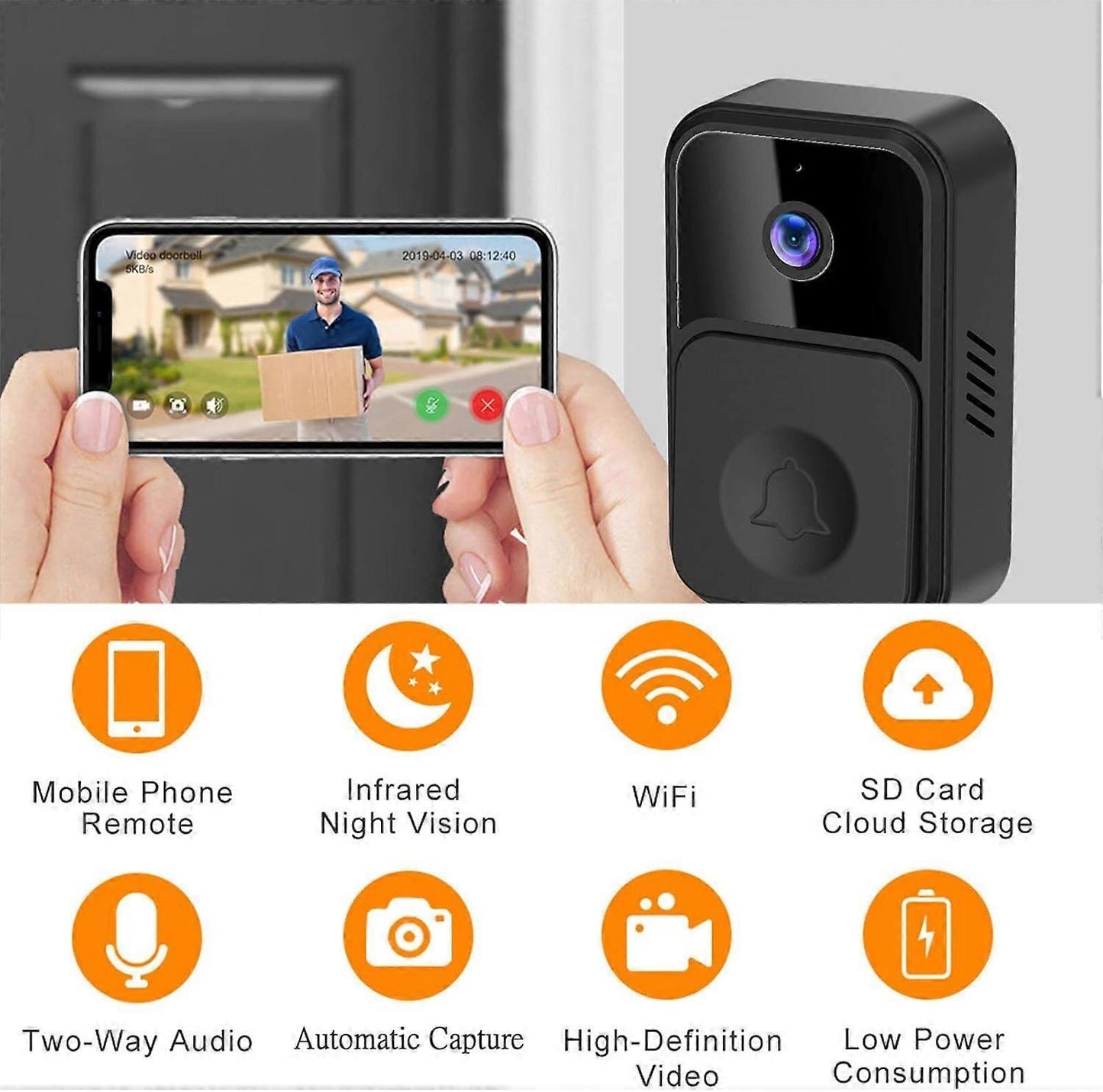 Smart WiFi Video Doorbell, Wireless Anti-Theft Camera Doorbell