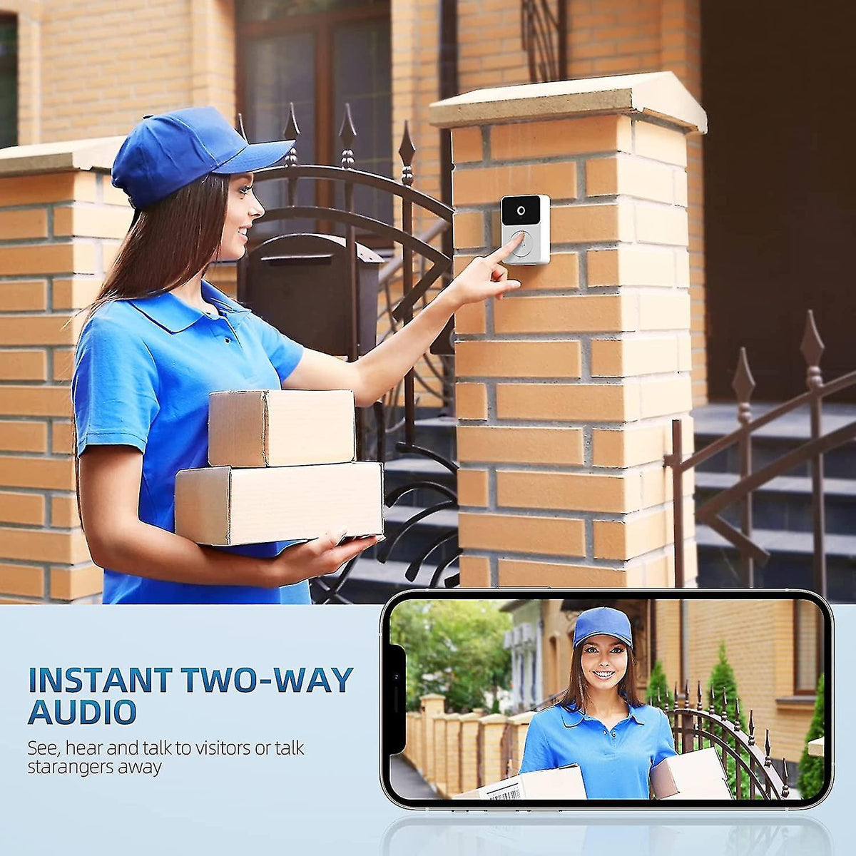 Wireless Doorbell Camera with Chime, 2.4GHz Video Doorbell
