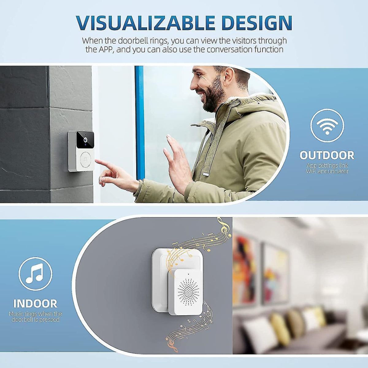 Wireless Doorbell Camera with Chime, 2.4GHz Video Doorbell