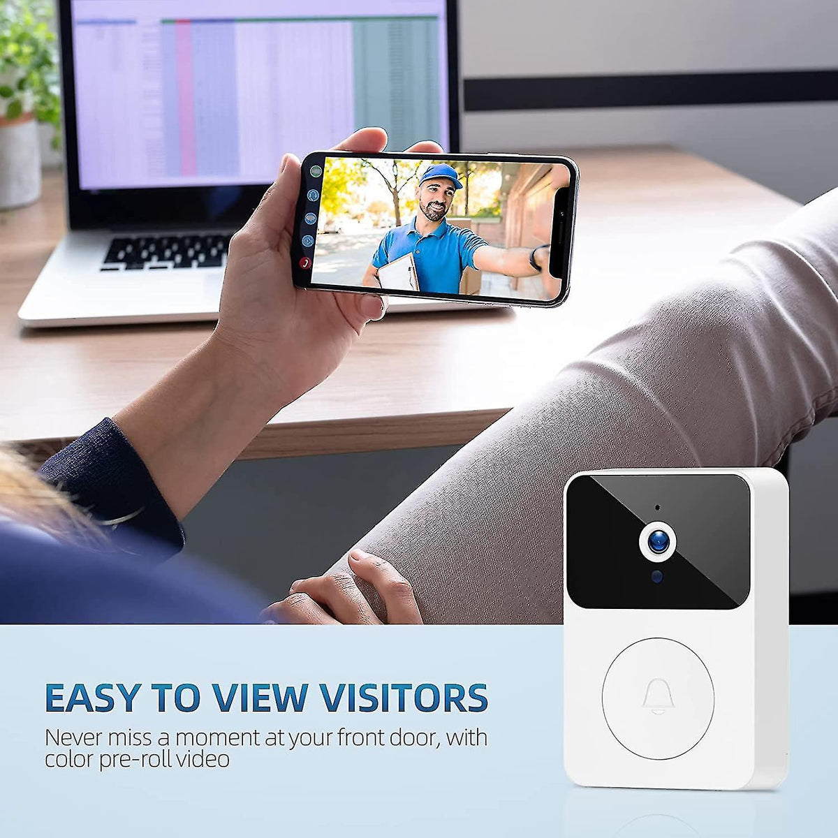 Wireless Doorbell Camera with Chime, 2.4GHz Video Doorbell