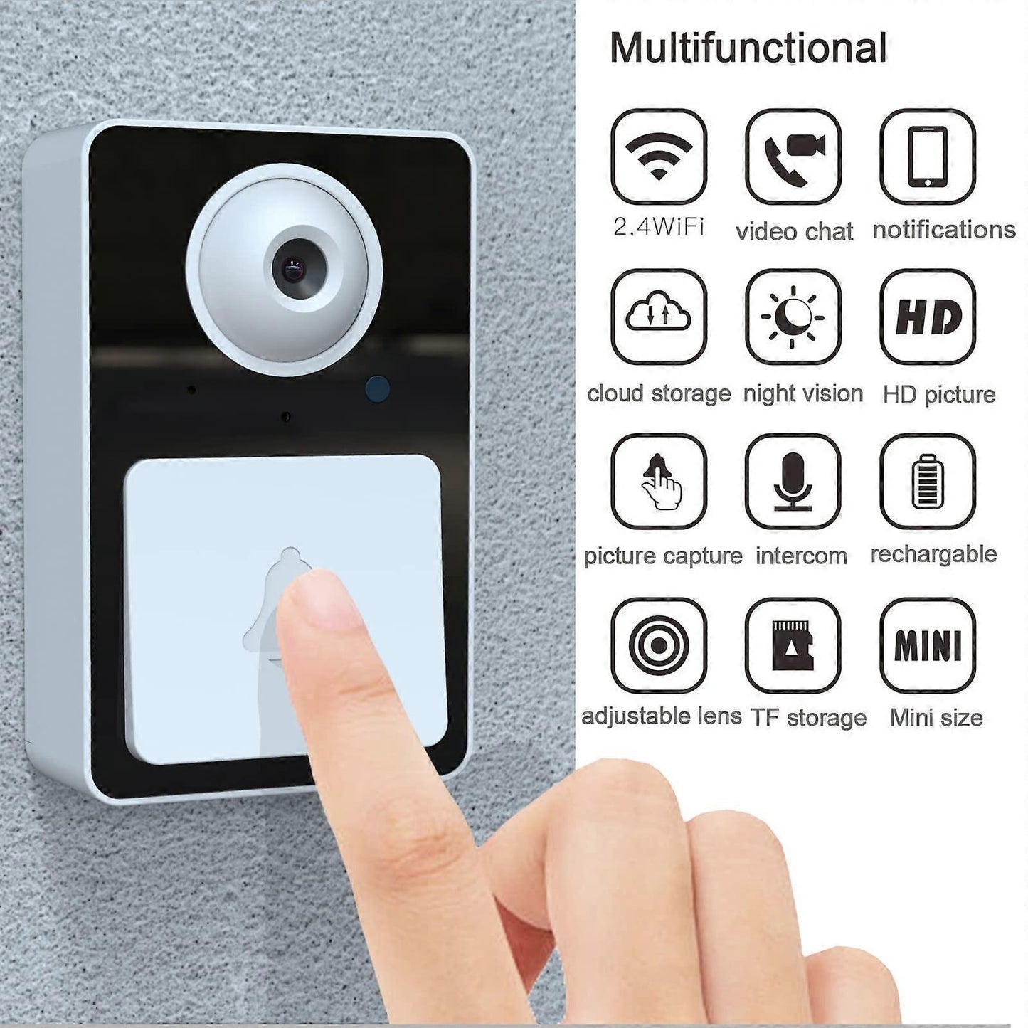 Wireless Video Doorbell Camera with Chime, Rechargeable Cordless Smart Doorbell