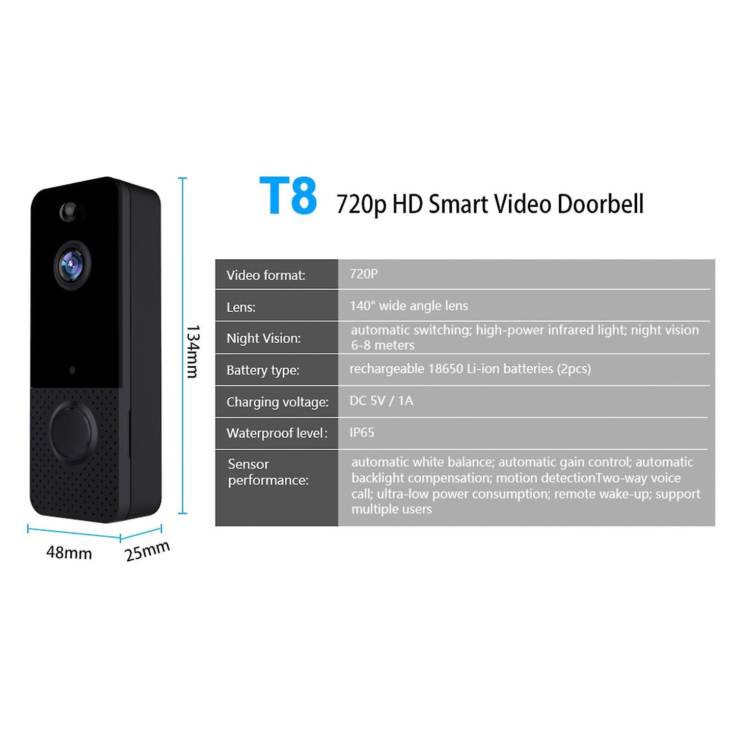 WiFi Wireless Video Doorbell Camera with Indoor Chime, Waterproof