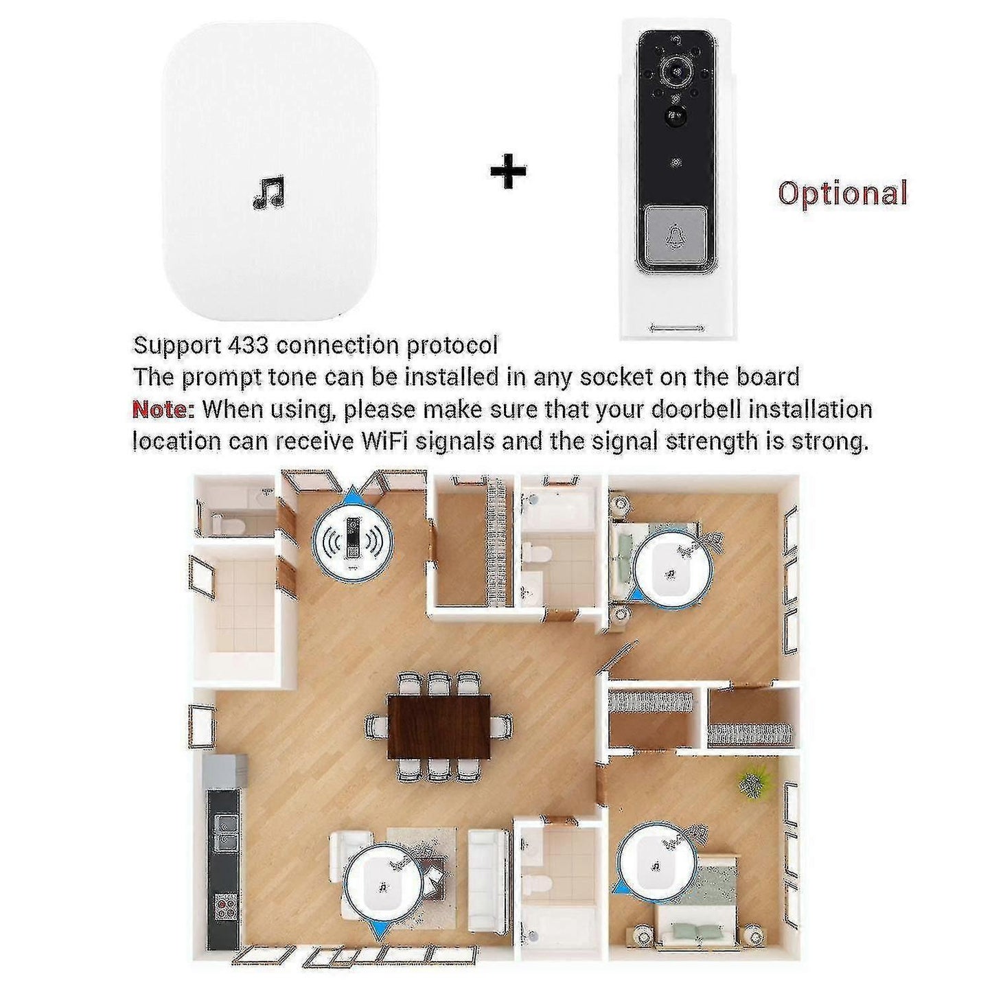 Ring Doorbell Wireless Chime Plug-In, Smart Video Doorbell Prompt Voice