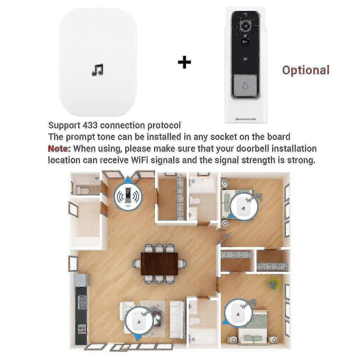 Ring Doorbell Wireless Chime Plug-In, Smart Video Doorbell Prompt Voice