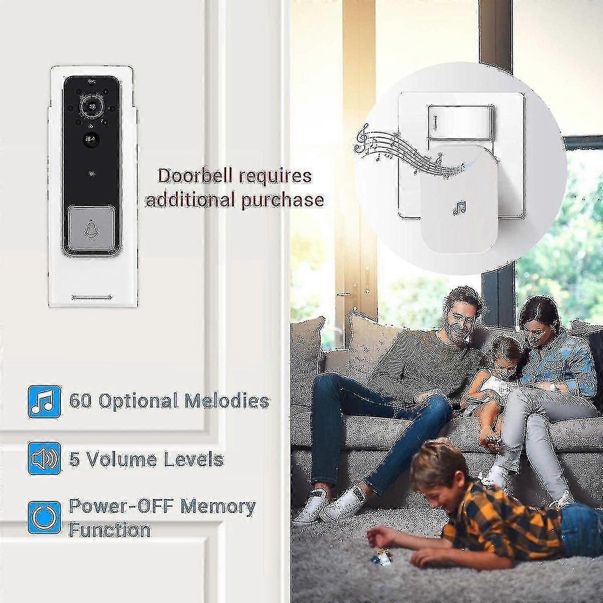 Ring Doorbell Wireless Chime Plug-In, Smart Video Doorbell Prompt Voice