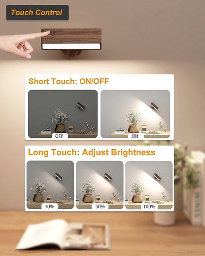 Battery Operated Wall Sconces Set of 2, Rechargeable Wood Wall Lights, Stick On