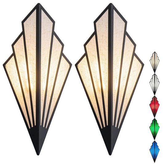 Battery Operated Wall Sconce Set of 2, RGB Wireless Lamp with Remote, Black