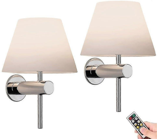 Battery Operated Wall Sconces Set of 2, USB Rechargeable Wireless Lamps, Remote, Linen Shade