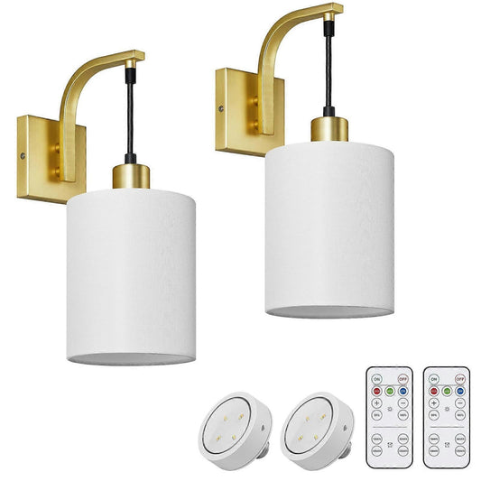 Battery Operated Wall Sconces Set of 2, Dimmable Wireless LED Lights, Remote, Gold
