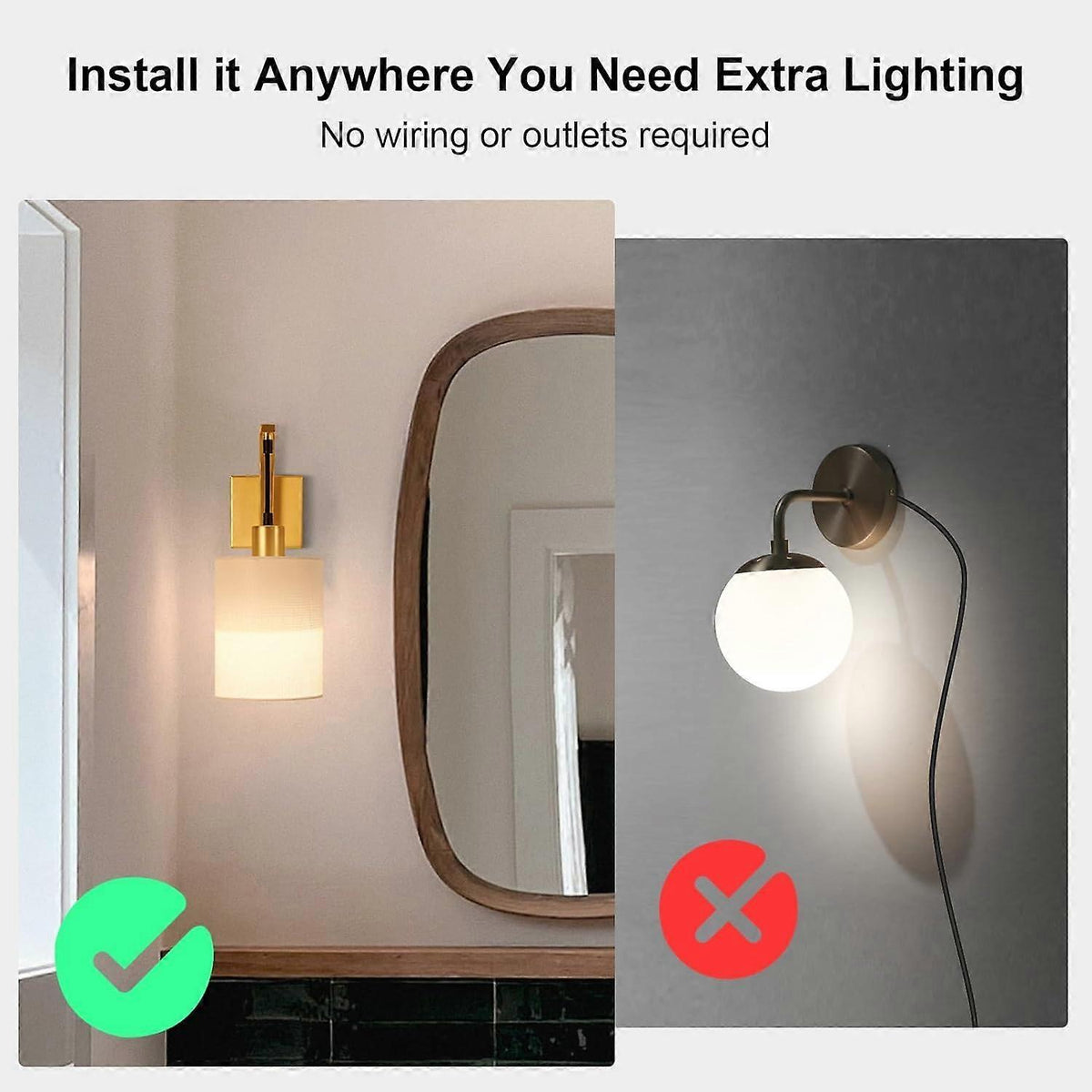 Battery Operated Wall Sconces Set of 2, Dimmable Wireless LED Lights, Remote, Gold