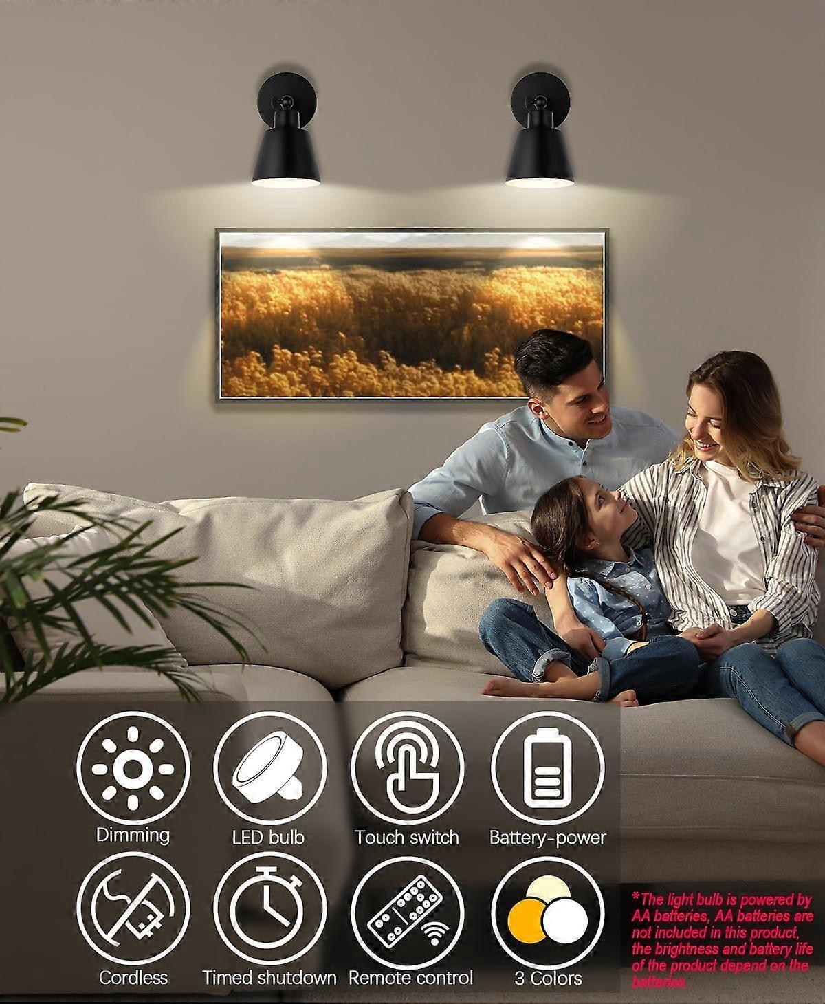 Battery Operated Wall Sconce Set of 2, Wireless LED Light with Remote, Dimmable
