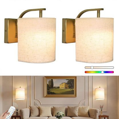 Battery Operated Wall Sconces Set of 2, Rechargeable LED Lights, Remote, 12 RGB Colors, Gold