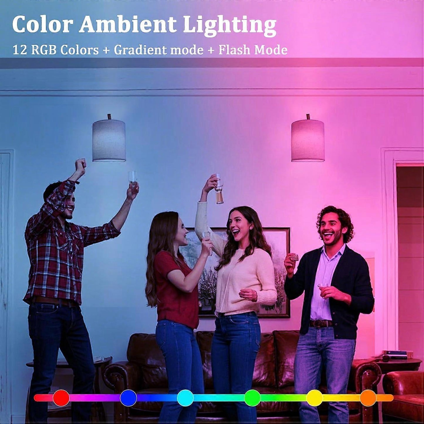 Battery Operated Wall Sconces Set of 2, Rechargeable LED Lights, Remote, 12 RGB Colors, Gold