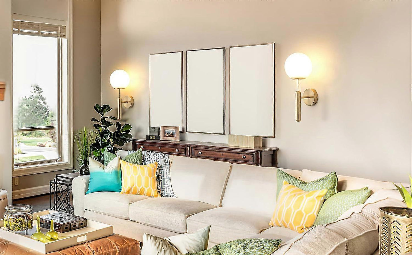 Battery Operated Wall Sconce Set of 2, Wireless Remote Dimmable LED, Gold Fabric Shade
