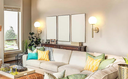 Battery Operated Wall Sconce Set of 2, Wireless Remote Dimmable LED, Gold Fabric Shade