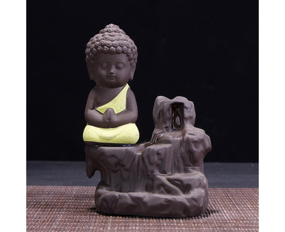 Porcelain Clay Little Buddha Censer Backflow Incense Burner Holder Ornament-Blue