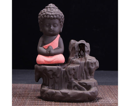 Porcelain Clay Little Buddha Censer Backflow Incense Burner Holder Ornament-Blue
