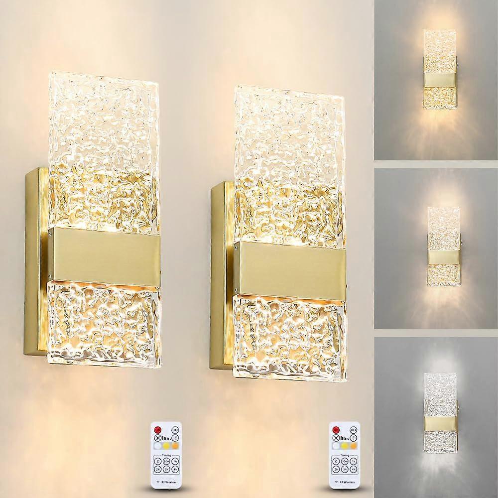 Battery Operated Wall Sconces Set of 2, Rechargeable LED Brass Gold Lights, Remote