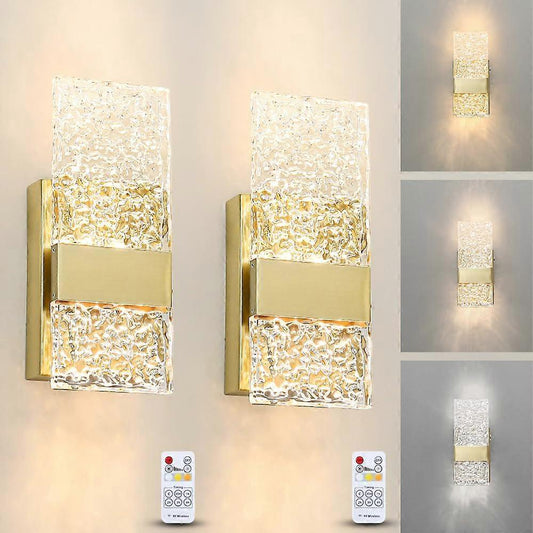 Battery Operated Wall Sconces Set of 2, Rechargeable LED Brass Gold Lights, Remote