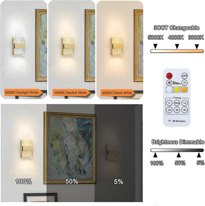 Battery Operated Wall Sconces Set of 2, Rechargeable LED Brass Gold Lights, Remote
