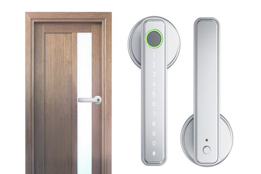 5 in 1 Smart Door Lock Fingerprint Door Knob with IC Cards and Backup Keys - Silver
