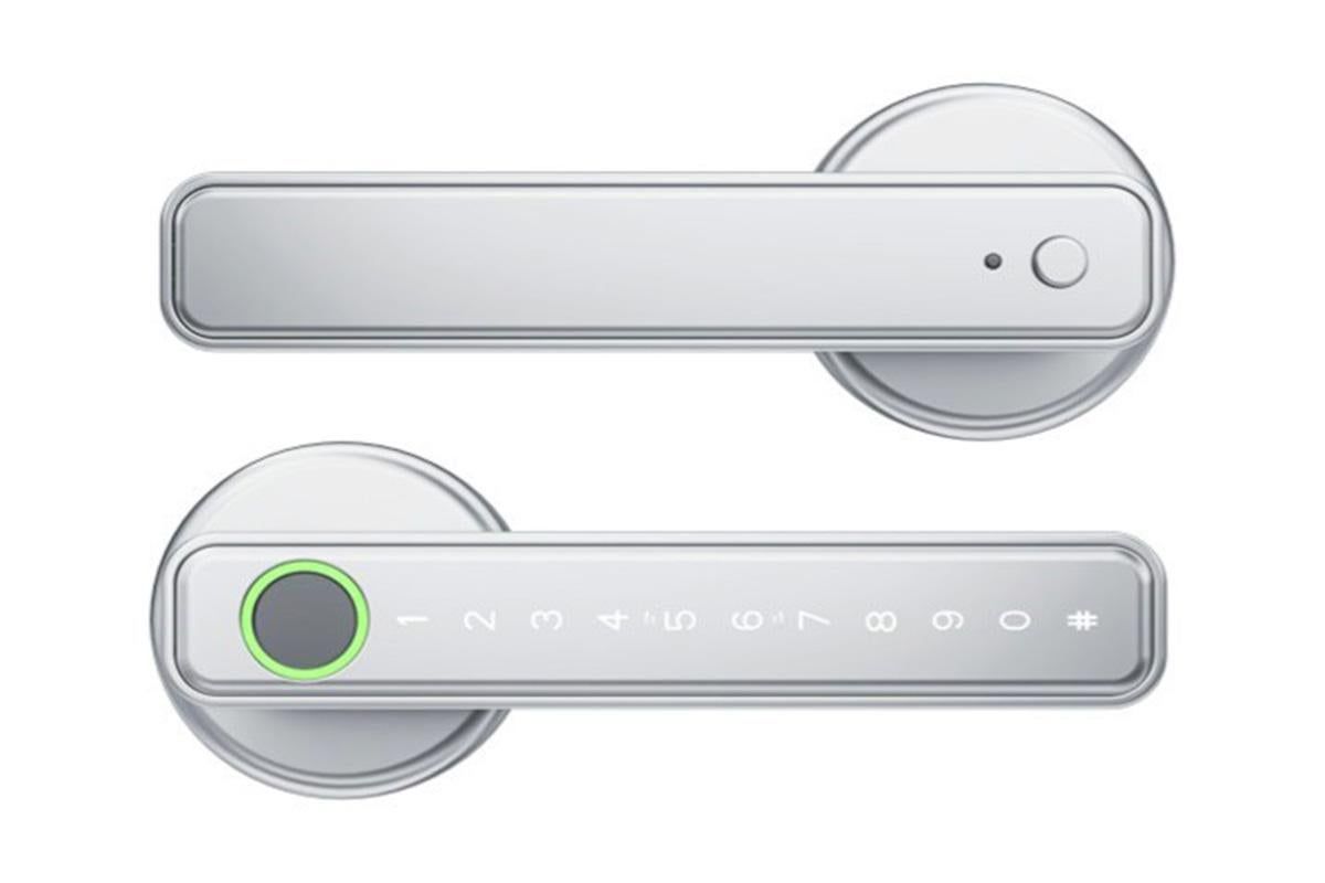 5 in 1 Smart Door Lock Fingerprint Door Knob with IC Cards and Backup Keys - Silver