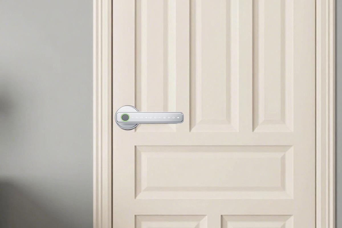 5 in 1 Smart Door Lock Fingerprint Door Knob with IC Cards and Backup Keys - Silver