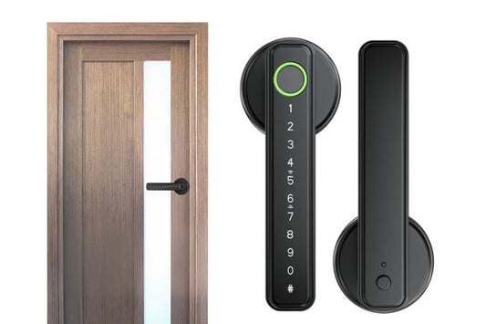 5 in 1 Smart Door Lock Fingerprint Door Knob with IC Cards and Backup Keys - Black