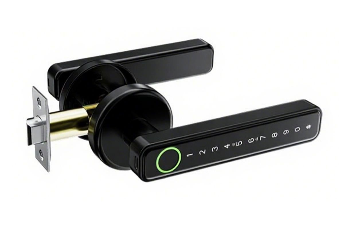 5 in 1 Smart Door Lock Fingerprint Door Knob with IC Cards and Backup Keys - Black