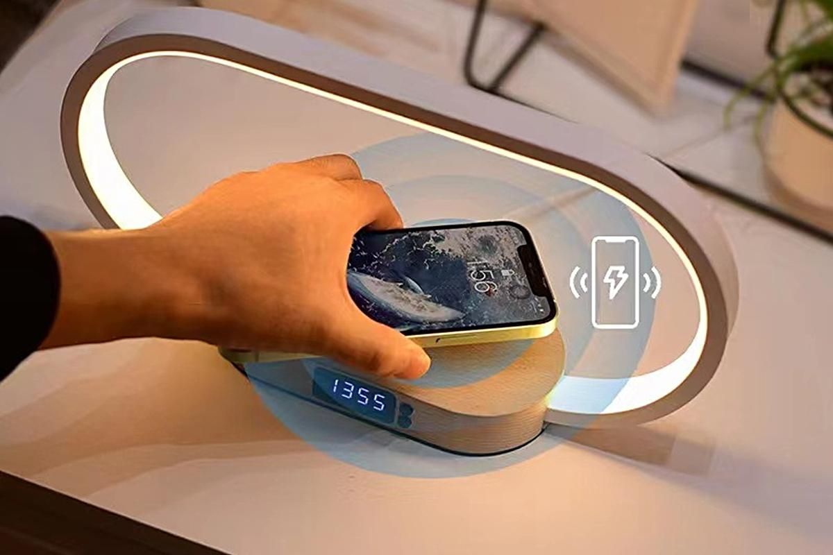 Bedside Lamp with Clock 10W Fast Wireless Charger USB Port Nightstand Touch Lamp