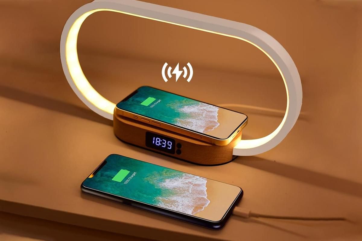 Bedside Lamp with Clock 10W Fast Wireless Charger USB Port Nightstand Touch Lamp