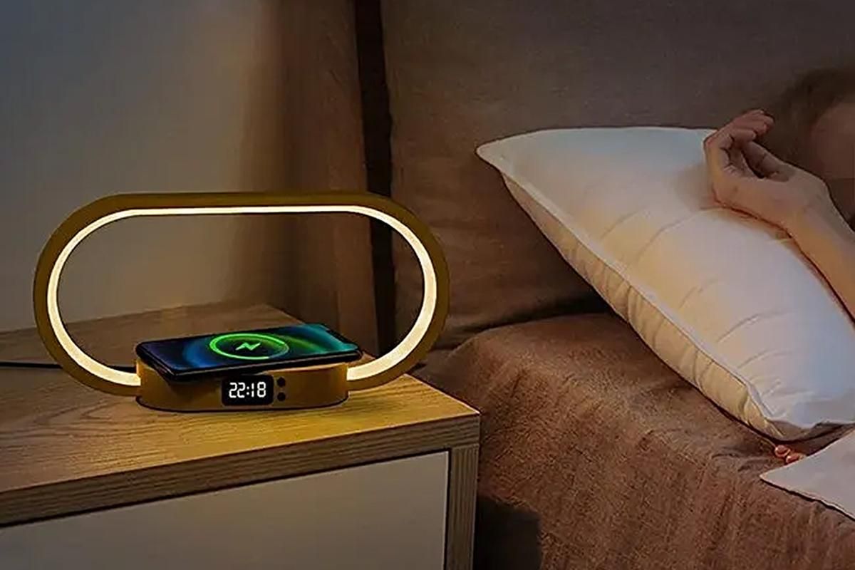 Bedside Lamp with Clock 10W Fast Wireless Charger USB Port Nightstand Touch Lamp