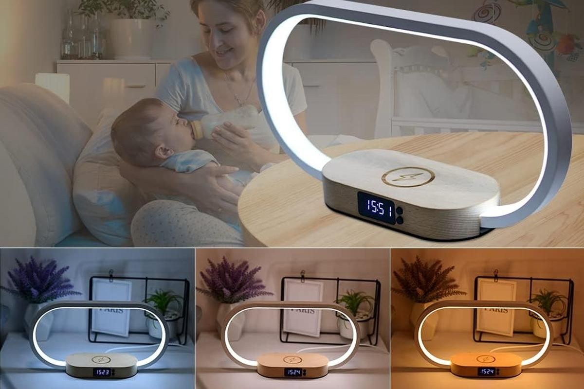 Bedside Lamp with Clock 10W Fast Wireless Charger USB Port Nightstand Touch Lamp