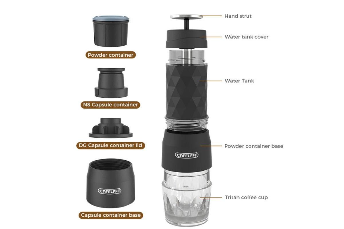 3 in 1 Portable Coffee Maker,Single Serve Manual Espresso Machine For Camping, Travel, Hiking, Fishing - Black