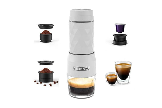 3 in 1 Portable Coffee Maker,Single Serve Manual Espresso Machine For Camping, Travel, Hiking, Fishing - White
