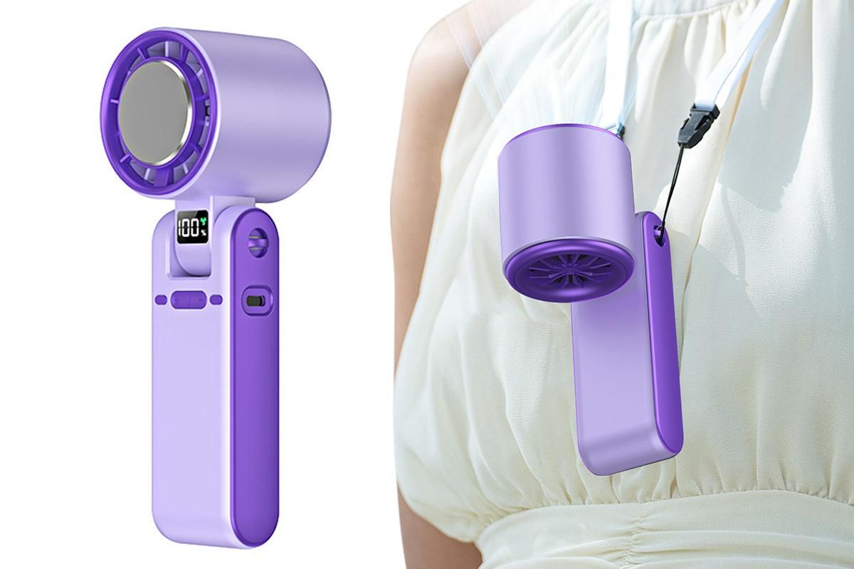 Handheld Portable Fan with Ice Cooler 100-Speed Rechargeable Handheld Fan - Purple