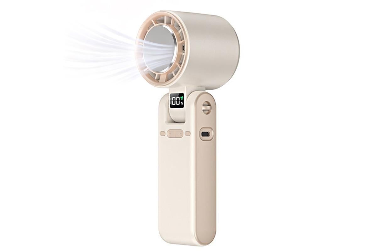 Handheld Portable Fan with Ice Cooler 100-Speed Rechargeable Handheld Fan - Beige
