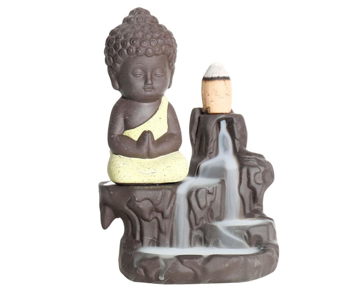 Monk Ceramic Buddha Incense Backflow Burner Cones Home Teahouse Table Decor-Yellow