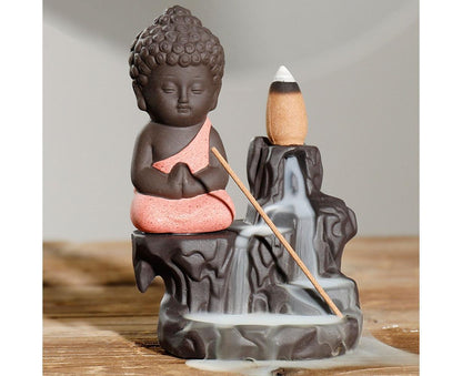 Monk Ceramic Buddha Incense Backflow Burner Cones Home Teahouse Table Decor-Yellow